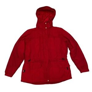 Vtg LL Bean Women's Heavyweight Red Hooded Ski Coat Jacket L Snow Winter Outdoor